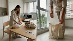 Keeping a tote bag upright: a base insert you can make from a Daiso cutting board sheet